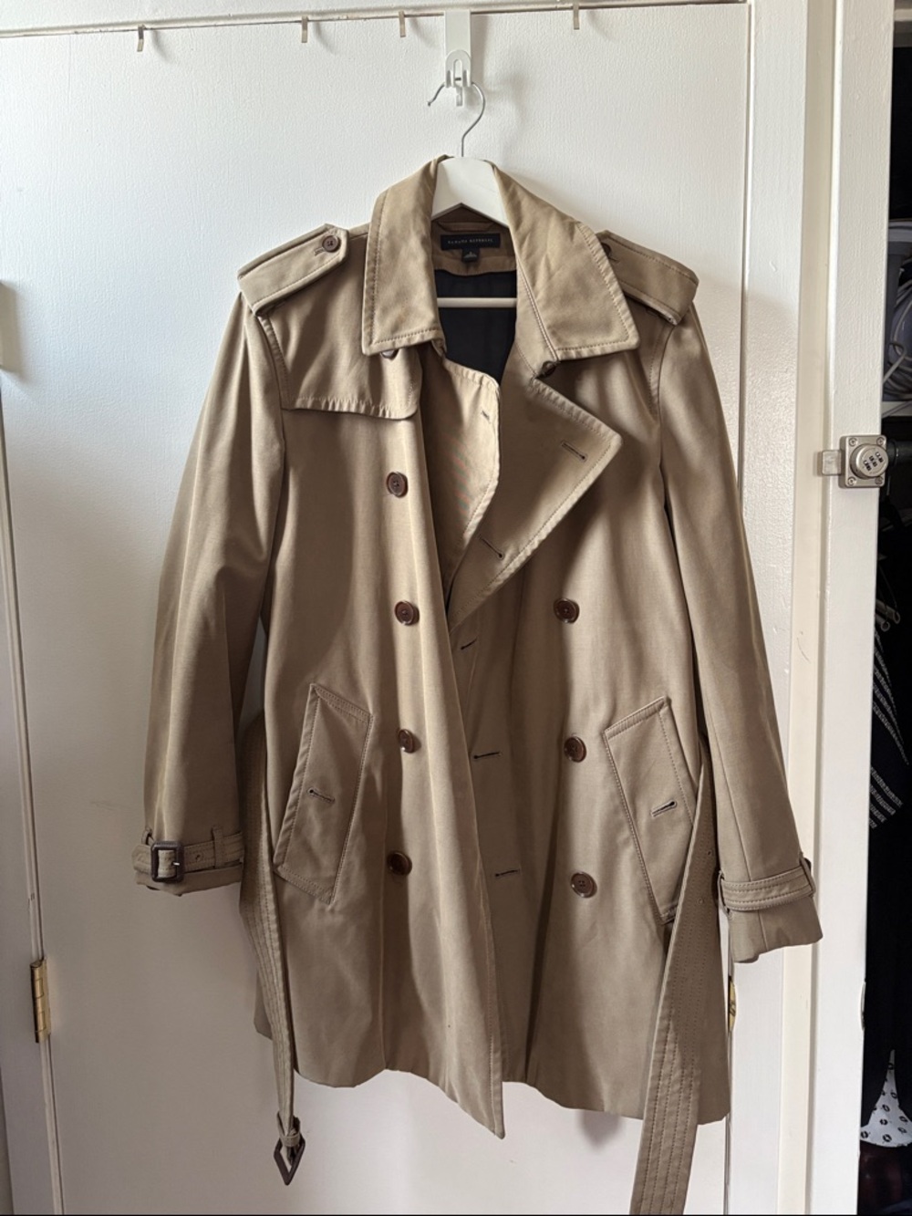 Banana Republic Khaki Double-Breasted Trench Coat
